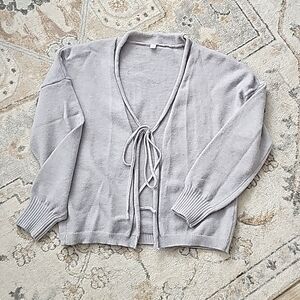 Grey tie front Cardigan Sweater.  Washed never worn. Gray Size L large